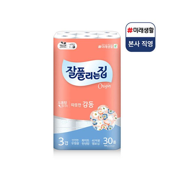 미래생활 잘풀리는집 따뜻한감동 3겹 무형광 화장지 25m, 30롤, 1팩 | 이으미