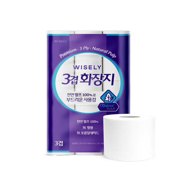 와이즐리 도톰한 3겹으로 두툼한 천연펄프 100프로 깨끗한 화장지 30m, 30롤, 1팩 | 이으미